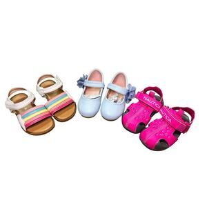 Toddler Girl Size 5 Shoe Bundle, Water Shoes, Rainbow Sandals, Mary Janes w/ Bow